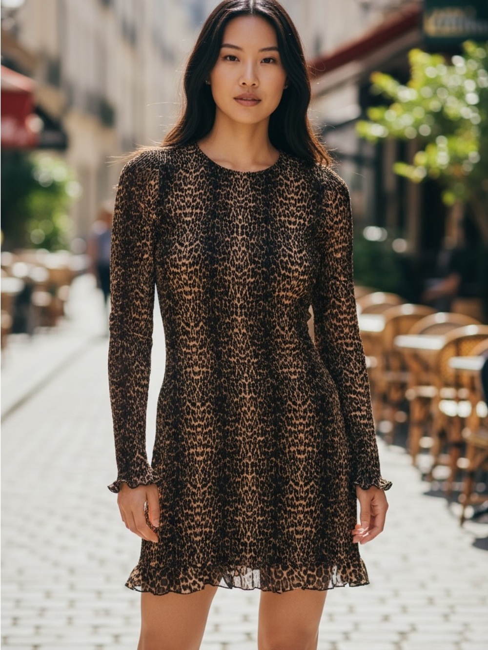 The Kooples Brown and Black Leopard Print Long Sleeve Dress